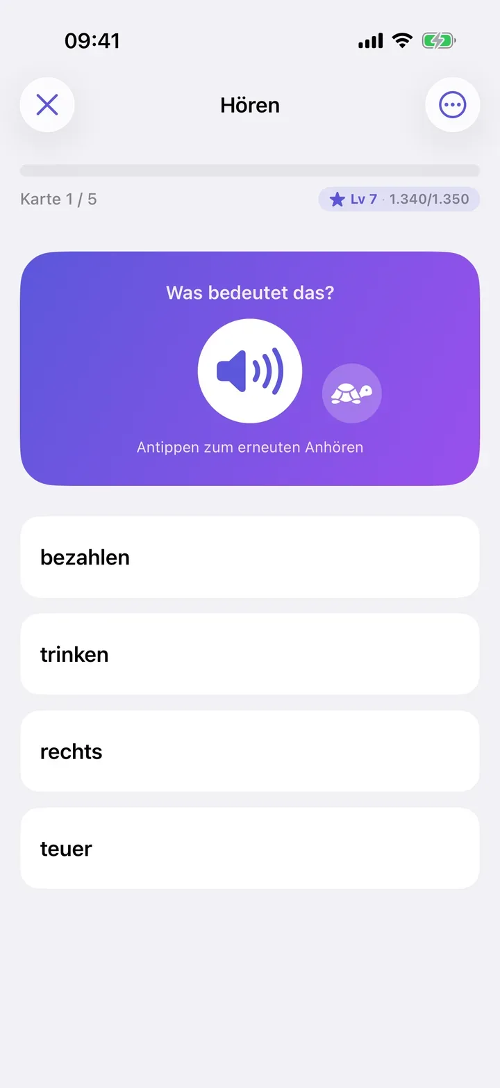 Hören: die Aussprache anhören und die passende Bedeutung wählen