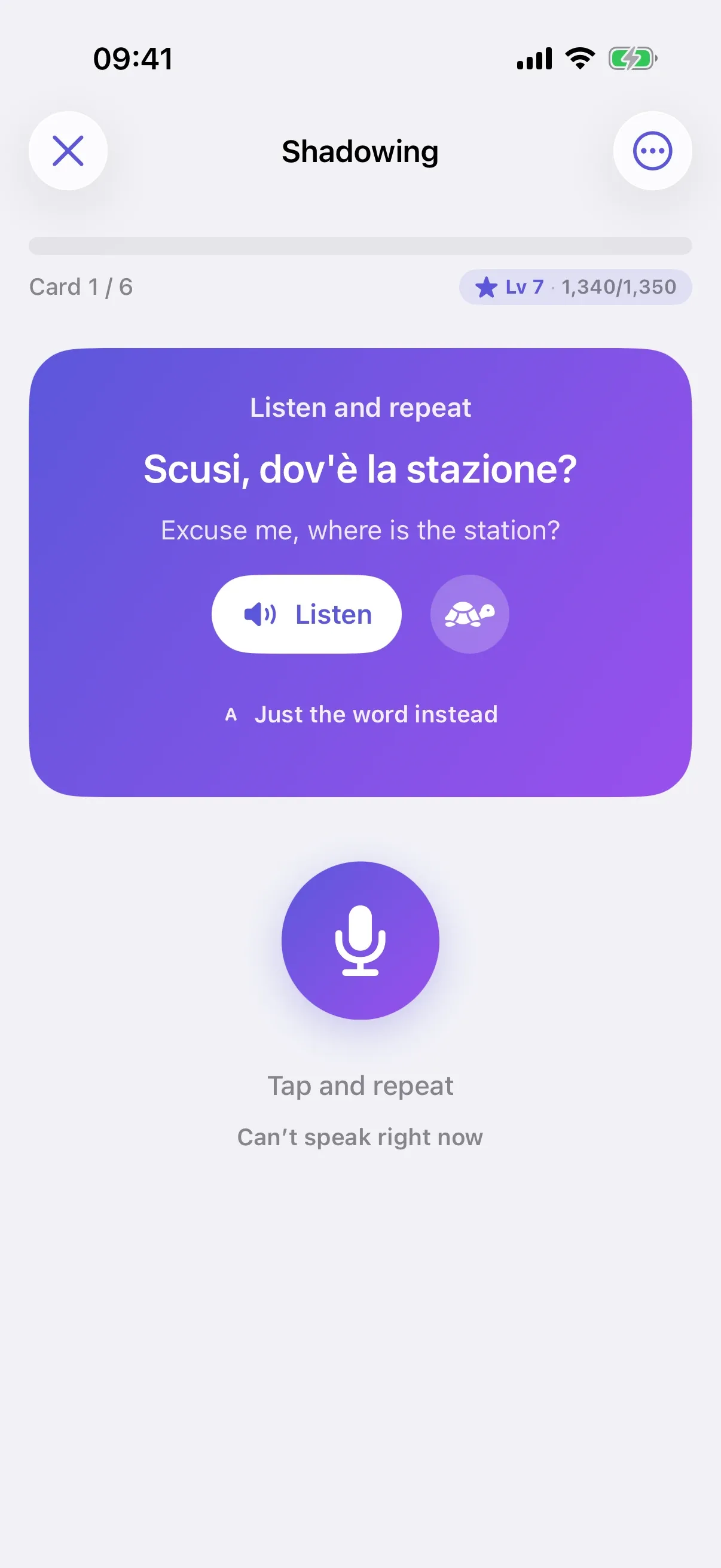 Shadowing: hearing the Italian sentence “Scusi, dov’è la stazione?” and repeating it