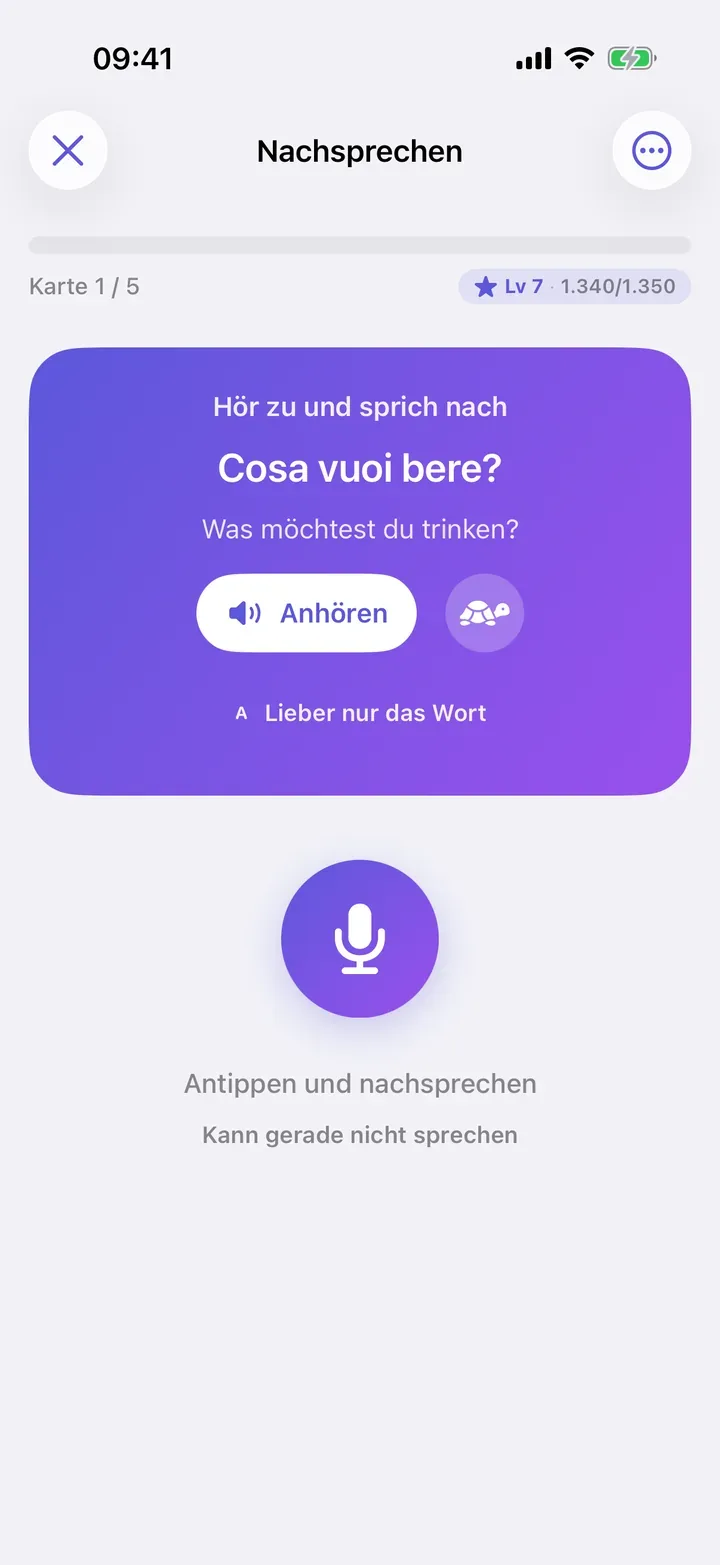 Nachsprechen: den italienischen Satz „Cosa vuoi bere?“ anhören und nachsprechen